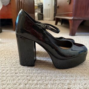 Black Patent Leather Platform Mary Jane Shoes